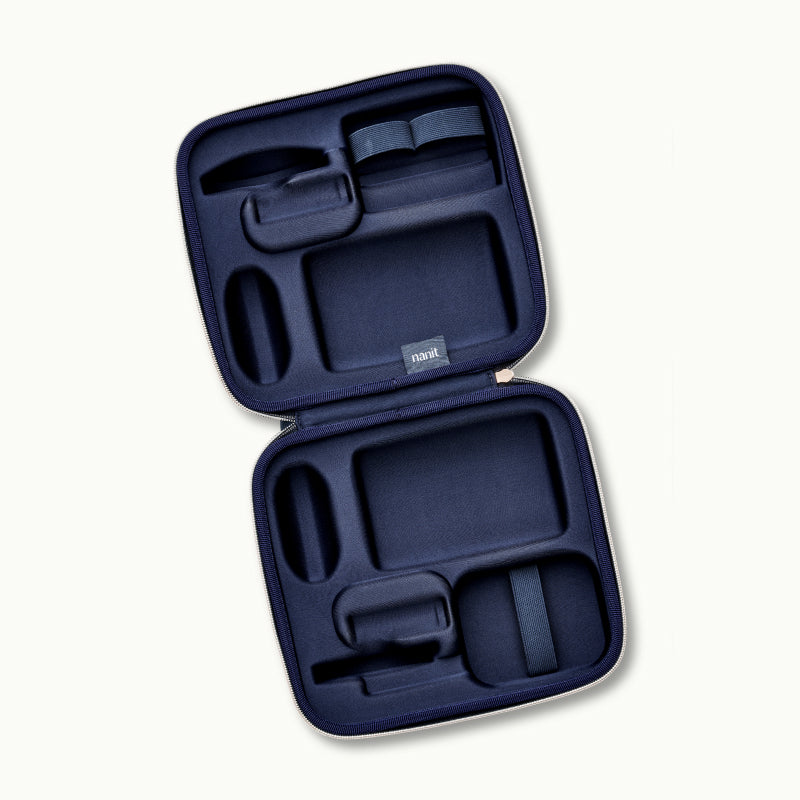 Inside Nanit Traveling Light Case in blue oxford