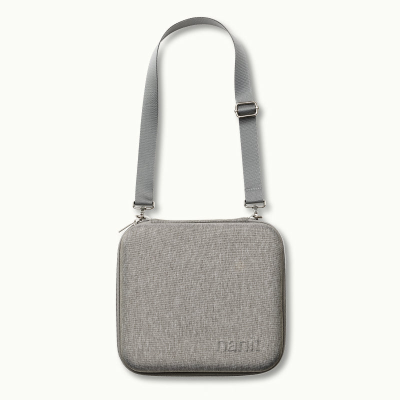 nanit traveling light case with shoulder strap in heather gray oxford