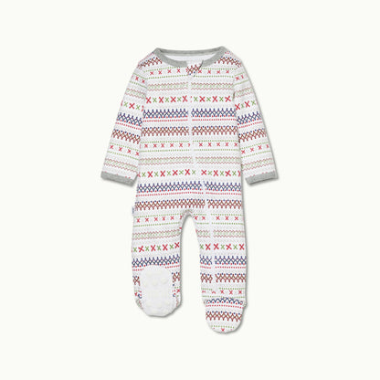 sleep wear pajama in fair isle front view showing signature foot gripper 