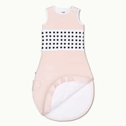 nanit blush pink breathing wear quilted sleeping bag front view and showing inside 