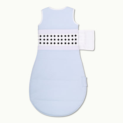 nanit powder blue breathing wear sleeping bag showing back side with velcro off 