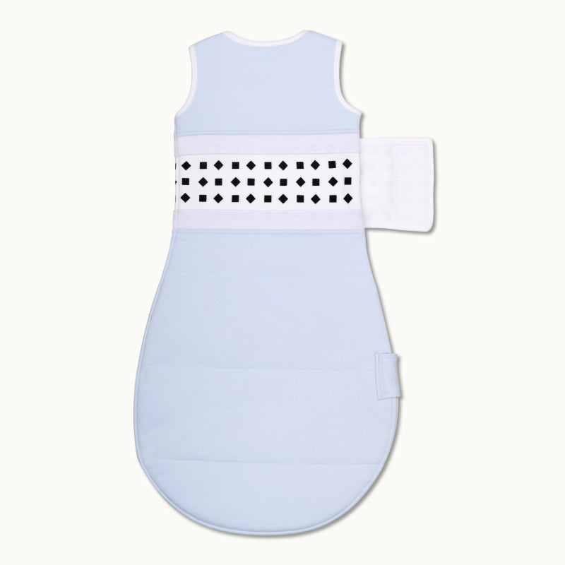 nanit powder blue breathing wear sleeping bag showing back side with velcro off 