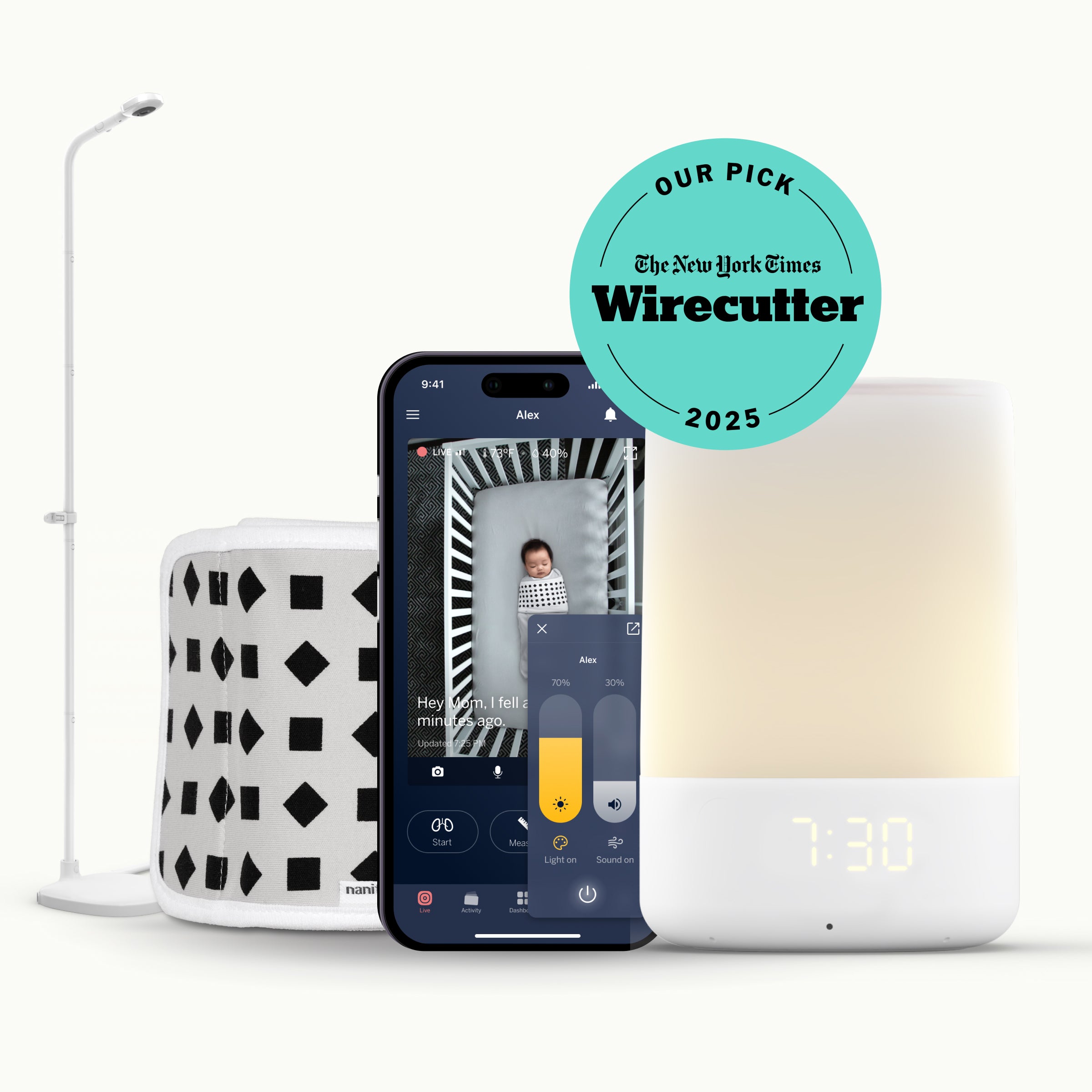 pro baby monitor + floor stand, breathing band, nanit app, and sound + light machine with wirecutter 2025 badge #mount_floor stand