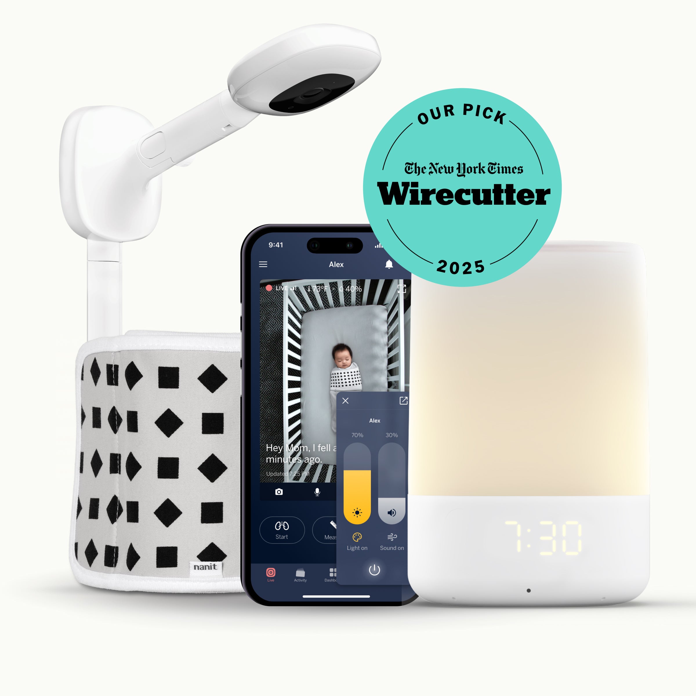 pro baby monitor + wall mount, breathing band, nanit app, and sound + light machine with wirecutter 2025 badge #mount_wall mount